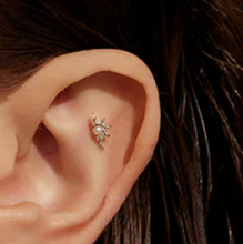 Load image into Gallery viewer, Earscapes - 14k Yellow Gold Pearl &amp; White Sapphire Half-Star Earrings (I9231)

