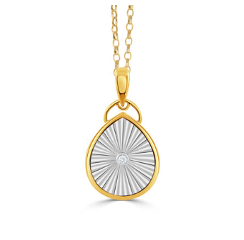18k Two Tone Carved Pear Shaped Pendant w/ Diamond Accent (I9576)