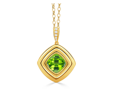 18k Yellow Gold Peridot Center & Diamond Bale Pendant (I7493)