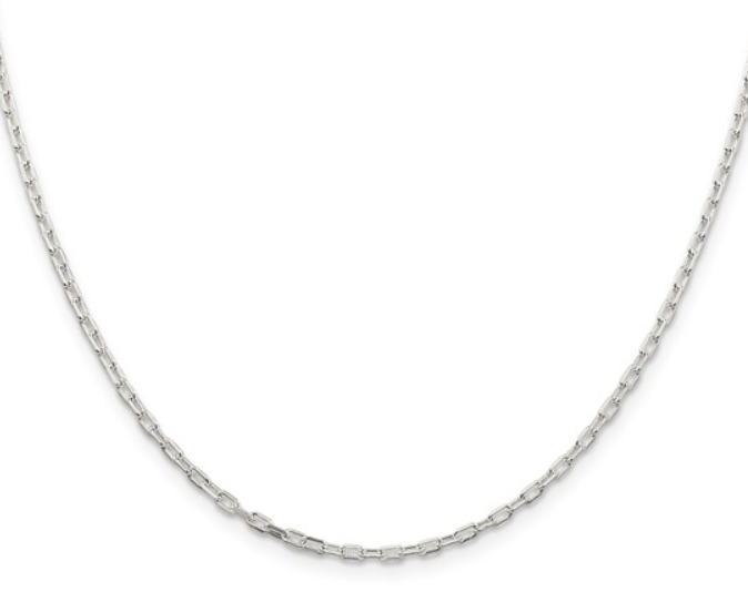 Sterling Silver Rhodium Plated 2.2mm Diamond Cut Long Link Cable Chain 18