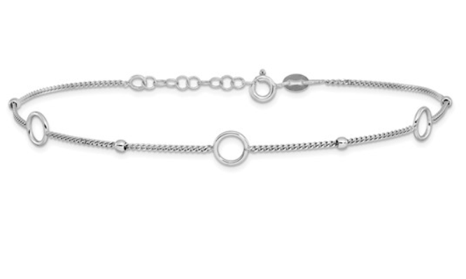 Sterling Silver Rhodium Plated Rings & Beads Anklet (SI8081)