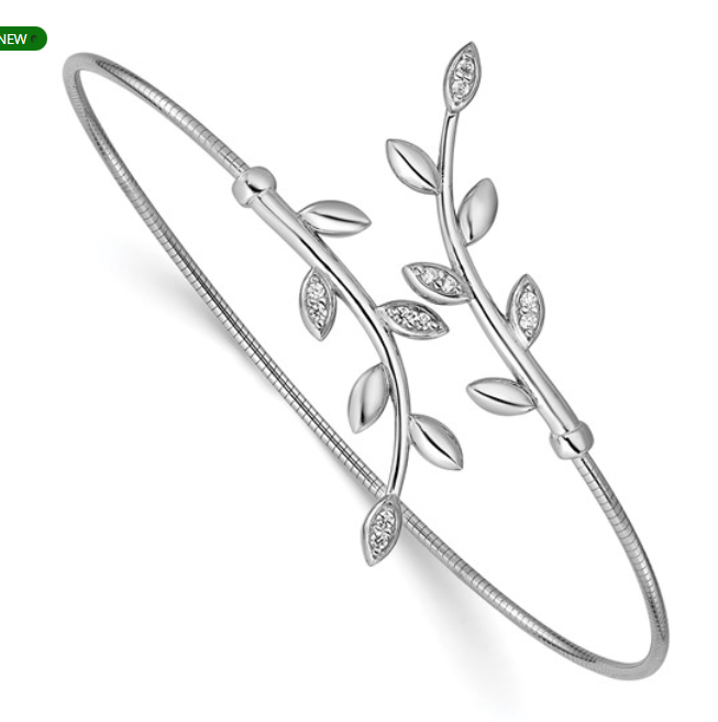 Sterling Silver Rhodium Plated CZ Leaf Bypass Bracelet (SI8016)