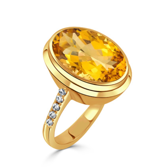 18k Yellow Gold Citrine & Diamond Ring (I9567)