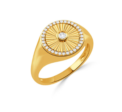 18k Yellow Gold Carved Helios Diamond Ring (I7486)