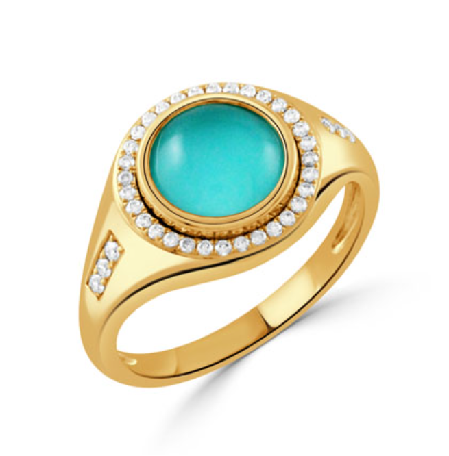 18k Yellow Gold 'St. Barths' Turquoise/Clear Quartz Doublet & Diamond Ring (I9004)