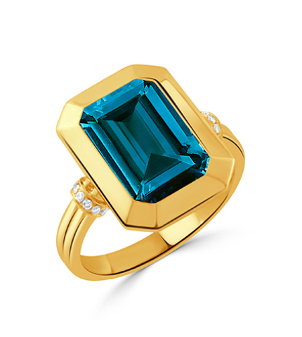 18k Yellow Gold London Blue Topaz & Diamond Ring (I7491)