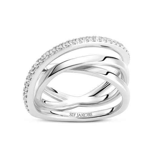 Sif Jakobs Rhodium Plated CZ Spirale Crossover Ring (SI8387)