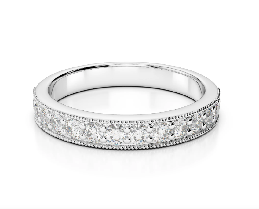 14k White Gold Diamond Milgrain Edged Half-Eternity Band (I9799)
