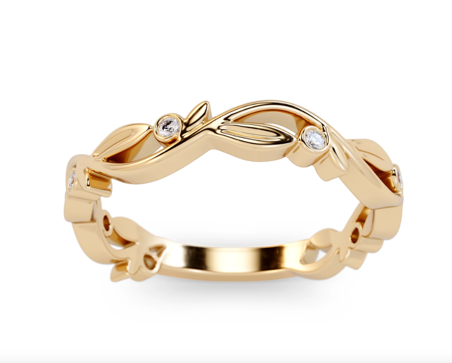 14k Yellow Gold Diamond Leaf Band (I9586)