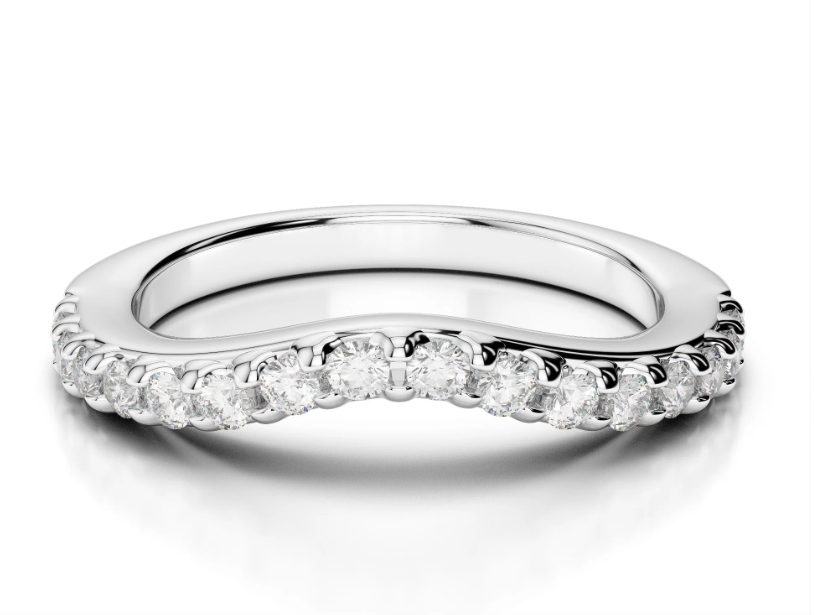 14k White Gold Diamond Curved Wedding Band (I9585)