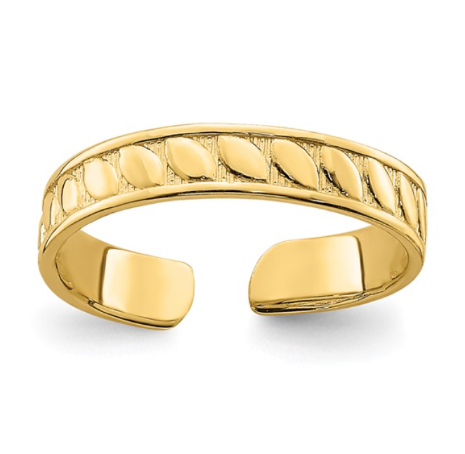 14k Yellow Gold Leaf Engraved Adjustable Toe Ring (I9252)