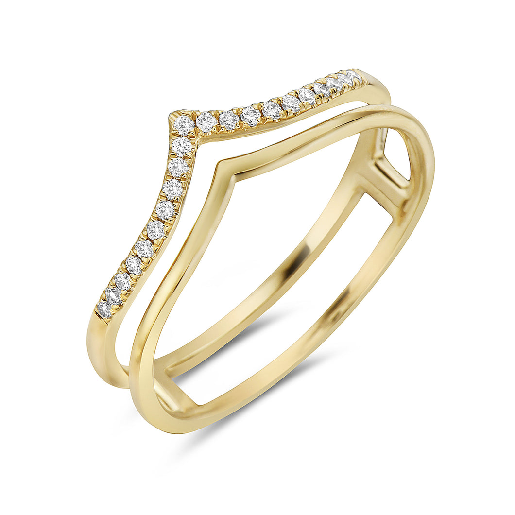 14k Yellow Gold Diamond Chevron Double Band Ring (I8216)