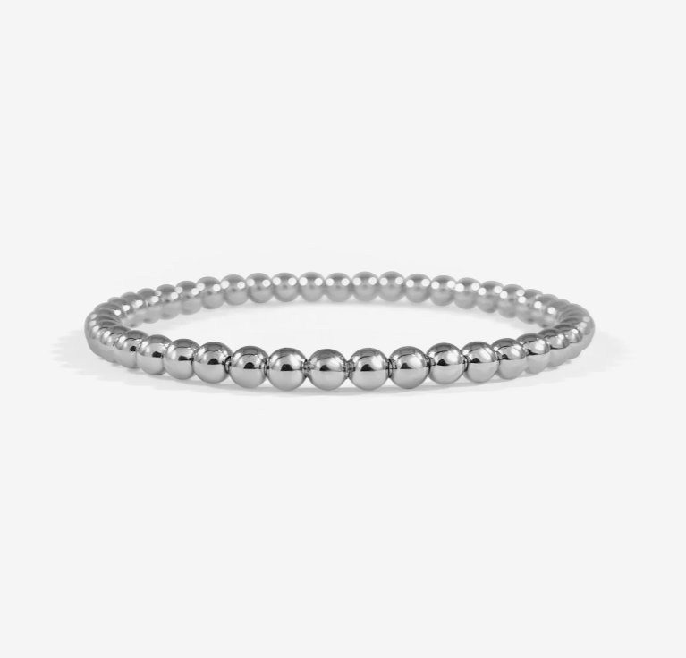 18k White Gold 4mm Solid Beaded Stretch Bracelet (I9122)