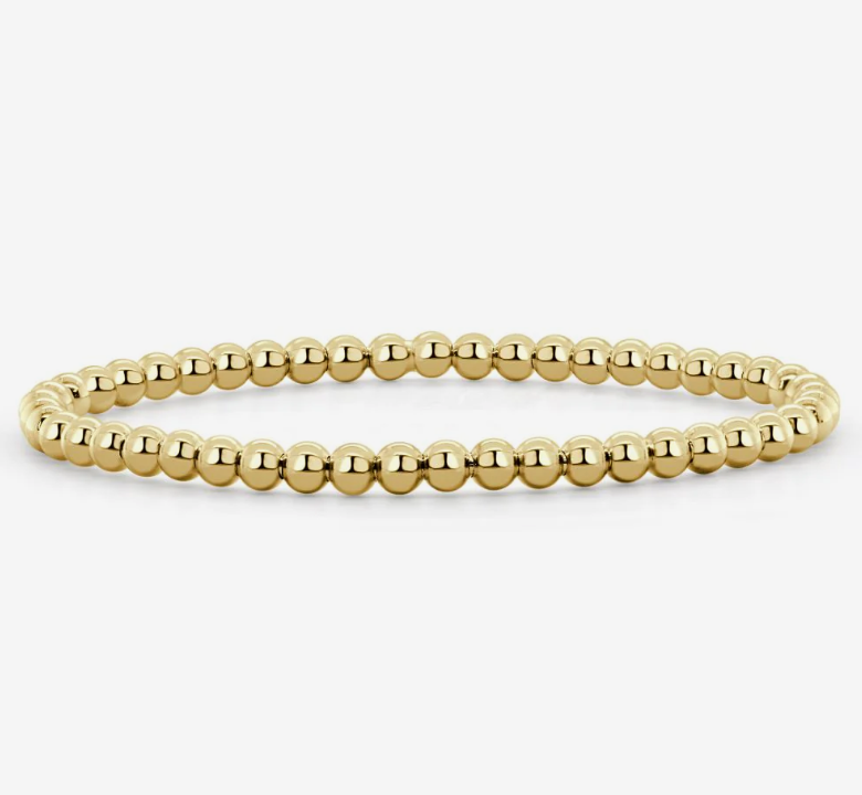 14k Yellow Gold 5mm Solid Beaded Stretch Bracelet (I9119)