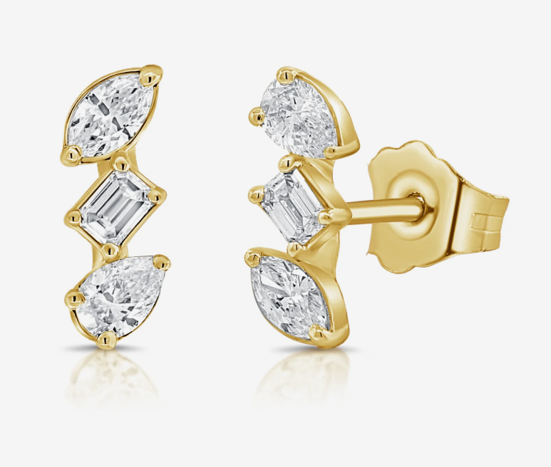 14k Yellow Gold Fancy Shape Diamond Stud Earrings (I9780)