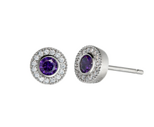 Load image into Gallery viewer, Kelly Waters Platinum Plated Gemstone Stud Earrings w/ CZ Halo
