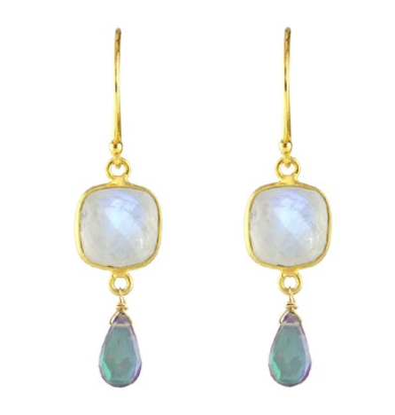 AVF Gold Square Bezel Moonstone & Mystic Quartz Earrings (SI6702)