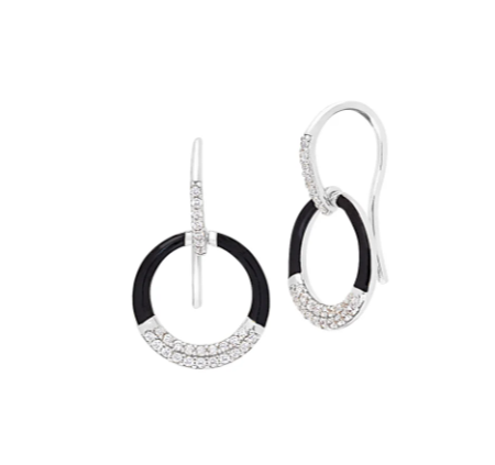Kelly Waters Sterling Silver Black Enamel & CZ Circle Earrings (SI3278)