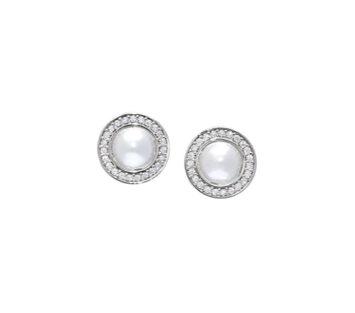 Kelly Waters Sterling Silver Cabochon Pearl & CZ Stud Earrings (SI3321)