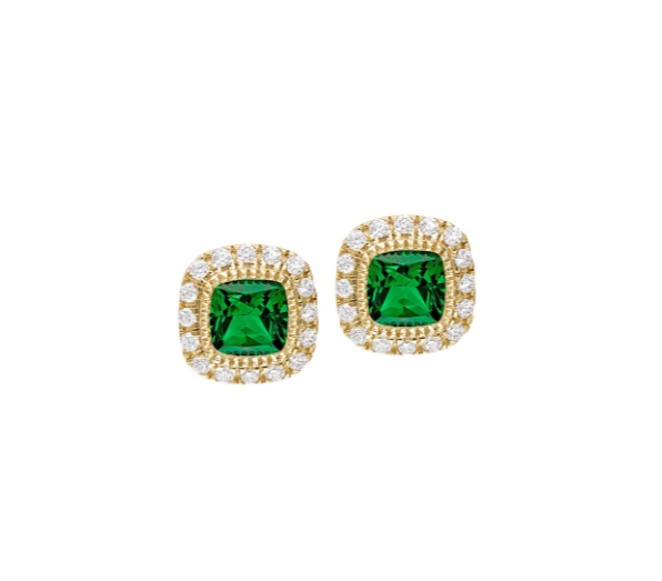 Kelly Waters Gold Vermeil Synthetic Emerald & CZ Halo Stud Earrings (SI3324)