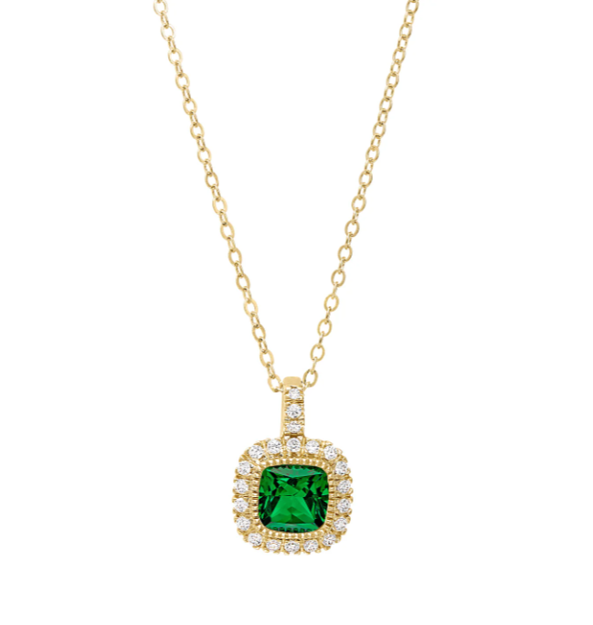Kelly Waters Simulated Emerald & CZ Halo Necklace (SI3342)