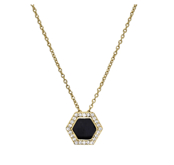 Kelly Waters Gold Vermeil Black Enamel Hexagon w/ CZ Necklace (SI3351)
