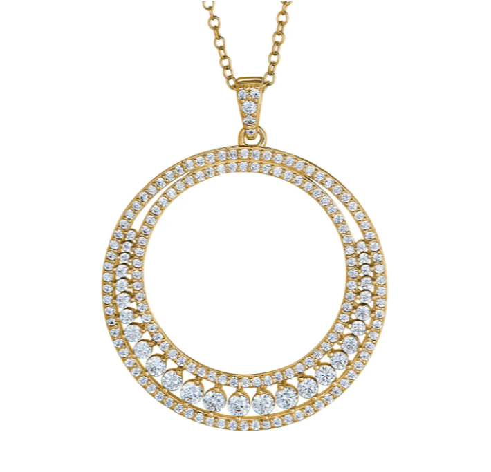 Kelly Waters Micropave CZ Two Row Large Open Circle Pendant Necklace (SI3352)
