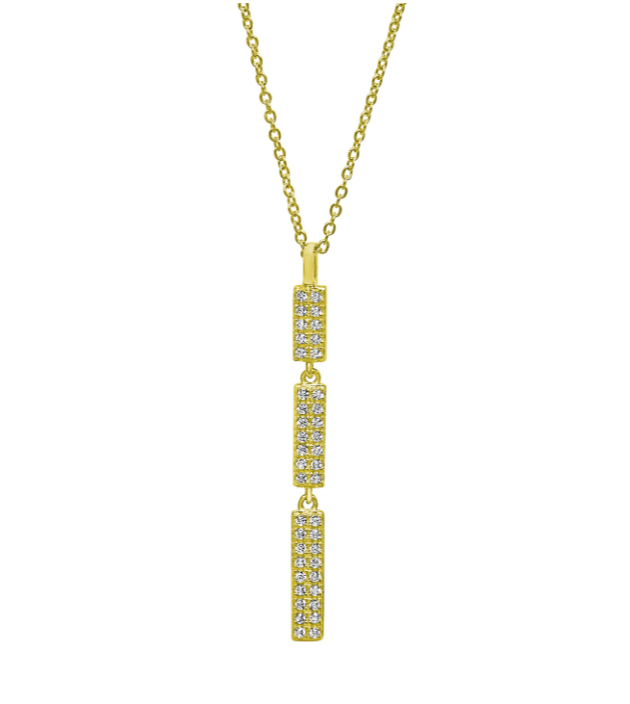 Kelly Waters Gold Vermeil Micropave CZ Three Bar Segment Necklace (SI3353)