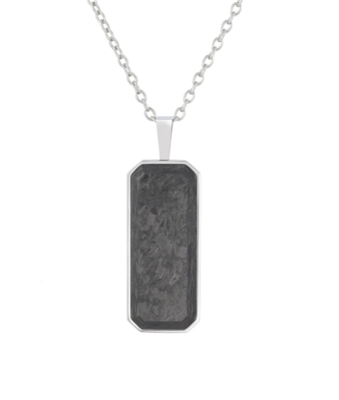Stainless Steel Forged Carbon Dog Tag Rounded Box Chain Necklace (SI3632)
