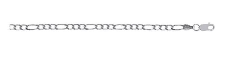 Sterling Silver Rhodium Plated 3mm Figaro Chain 18