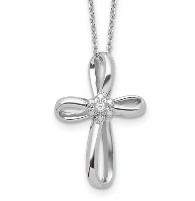 Sterling Silver Diamond Accent Cross Necklace (SI3858)