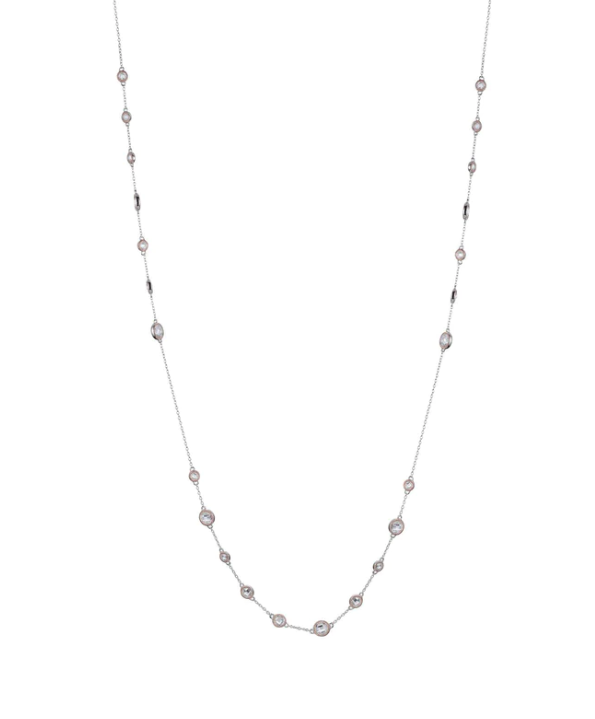 ELLE Sterling Silver Rose Gold Plated Bezel CZ Station Necklace