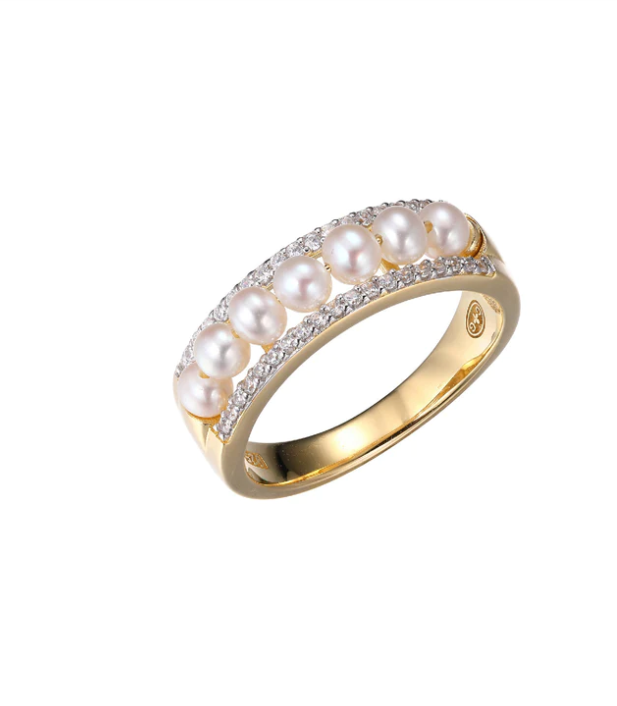 Gold Plated Pearl & CZ Row Ring (SI5206)