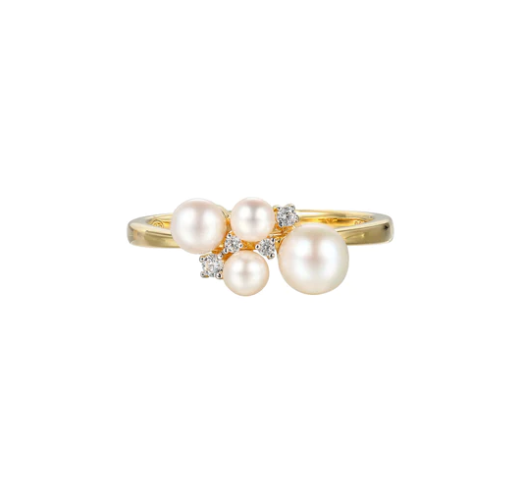 Gold Plated Pearl & CZ Cluster Ring (SI5207)