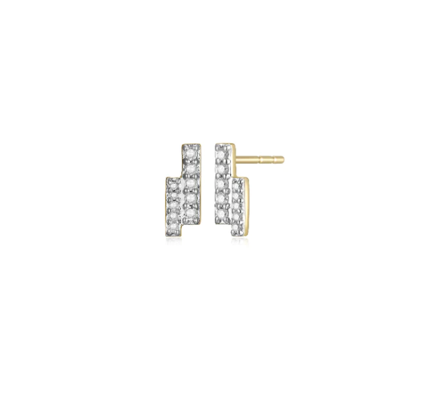 14k Yellow Gold Double Diamond Bar Petite Stud Earrings (SI5208)