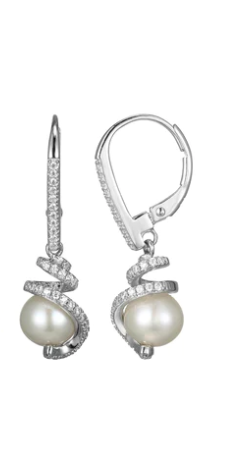 Sterling Silver Freshwater Pearl & CZ Twist Leverback Earrings (SI5212)