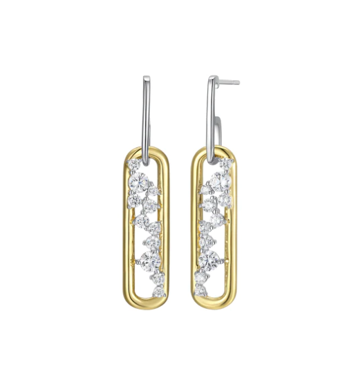 Gold Plated Scattered CZ Paperclip Dangle Earrings (SI5214)