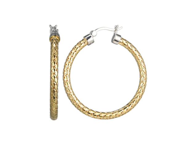 Gold Plated Sterling Silver Mesh Hoop Earrings (SI5216)