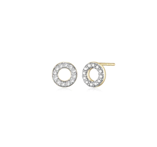 14k Yellow Gold Diamond Circle Petite Stud Earrings (I8343)
