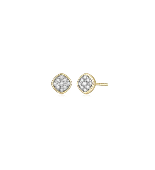 14k Yellow Gold Pave Diamond Petite Stud Earrings (I8352)