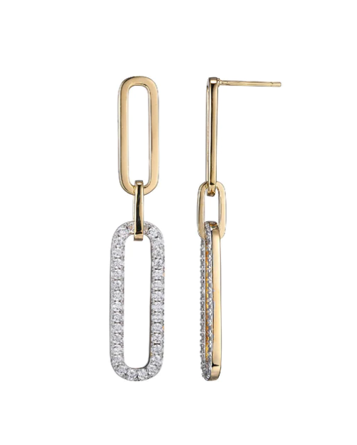 Gold Plated CZ Paperclip Dangle Earrings (SI5226)