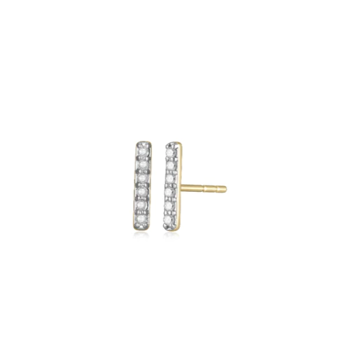 14k Yellow Gold Diamond Bar Petite Stud Earrings (SI5234)