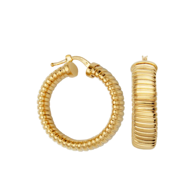 Gold Plated Sterling Silver Tubogas Medium Hoop Earrings (SI5238)