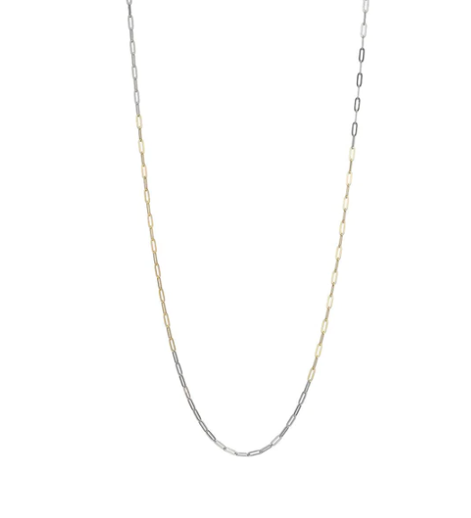 Two Tone Paperclip Link Extra Long Necklace (SI5246)