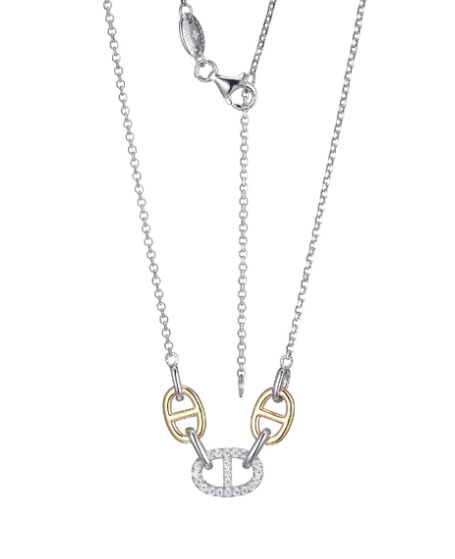 Two Tone Marina Link CZ Necklace (SI5247)