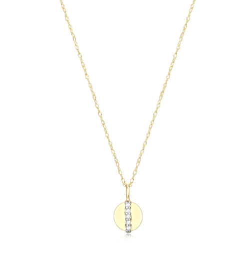 14k Yellow Gold Intersecting Diamond Bar Disc Necklace (SI5252)