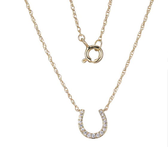 14k Yellow Gold Diamond Petite Horseshoe Necklace (I8346)