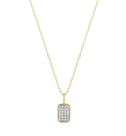 14k Yellow Gold Diamond Petite Dogtag Necklace (SI5260)