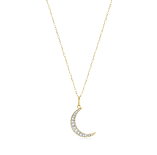 14k Yellow Gold Diamond Petite Crescent Moon Necklace (I8345)