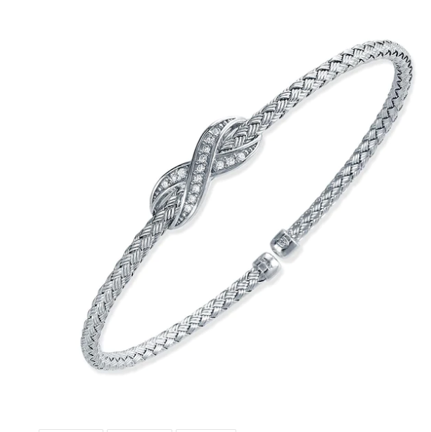 Sterling Silver Mesh CZ Infinity Flex Cuff Bracelet (SI5272)